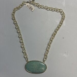 HSN Women's Gold Rope Chain Necklace Green Stone Pendant Lobster Clasp Chunky